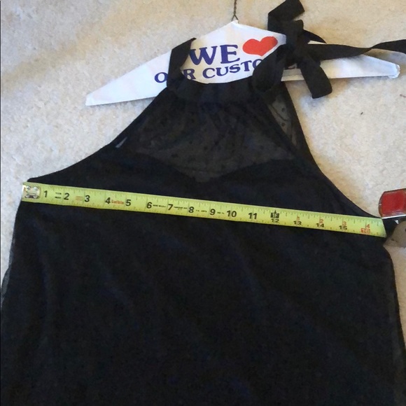 BLACK MESH POLKA DOT TIE NECK SHIFT DRESS - Picture 4 of 5